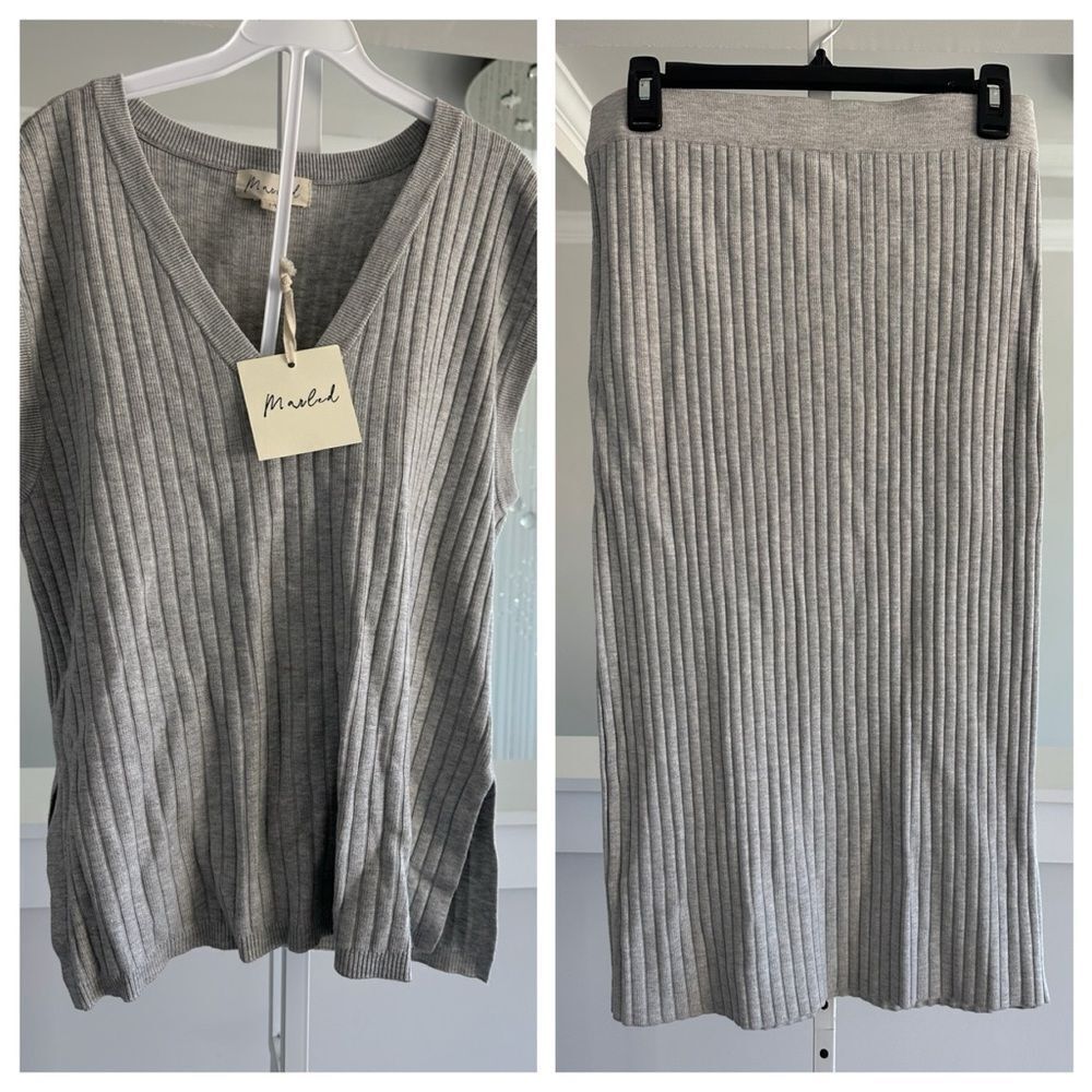 Marled 2 pc knit vest and skirt set NWT